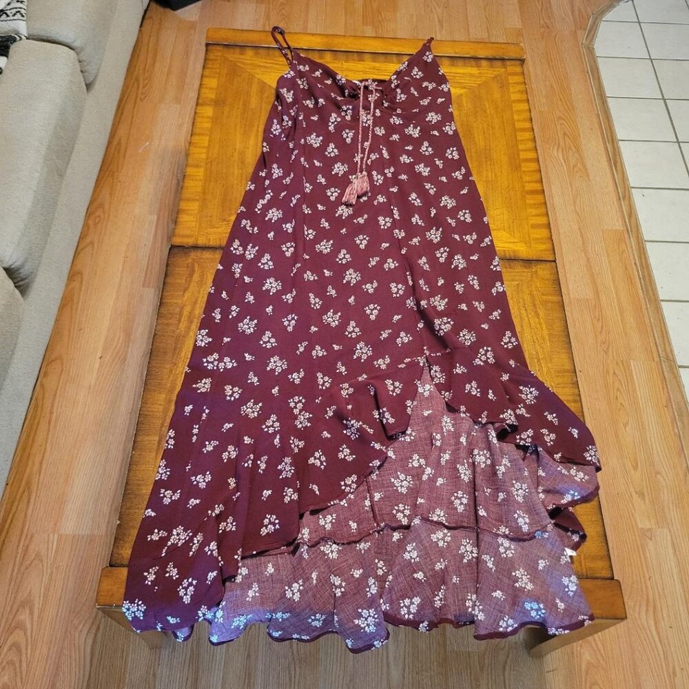 Xhilaration Burgundy Floral High-Low Dress